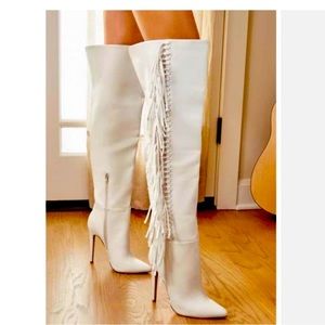 JustFab fringe boots. 3 1/2" heel. Never worn. Still in box.  Gorgeous
